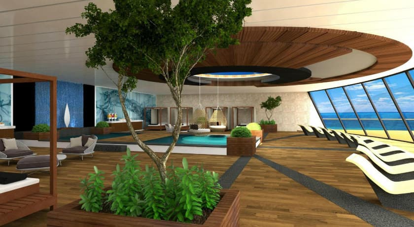 Blue World Voyages solarium (rendering) / Courtesy of the cruise line